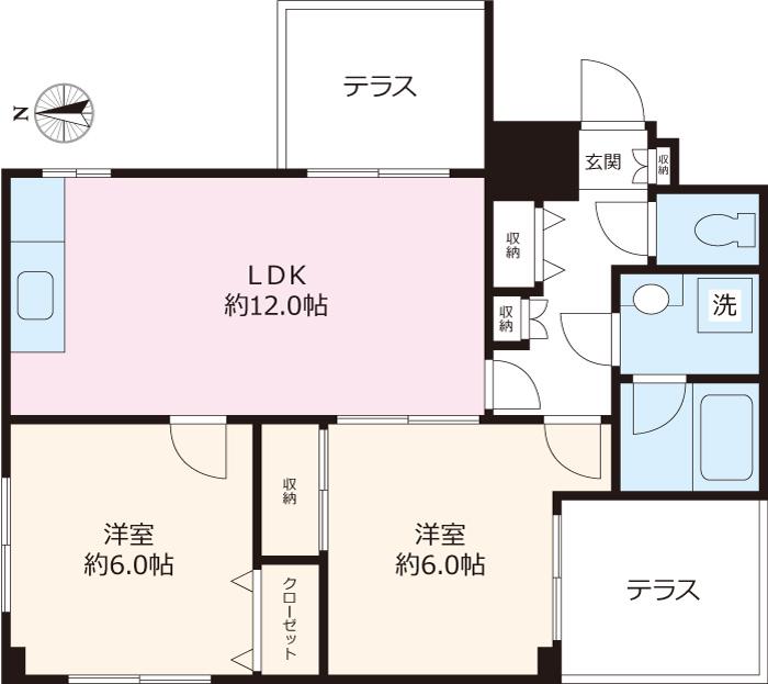 スカイハイツゆうな(2LDK/1階)の間取り写真