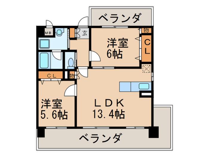 クリムゾン博多II(2LDK/2階)の間取り写真