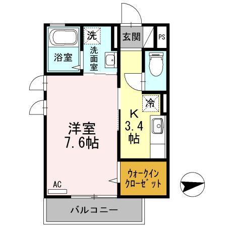 サンシャイン朱雀A棟(1K/2階)の間取り写真
