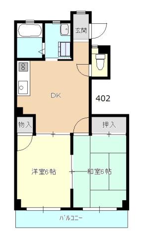 シライシビル(2DK/4階)の間取り写真