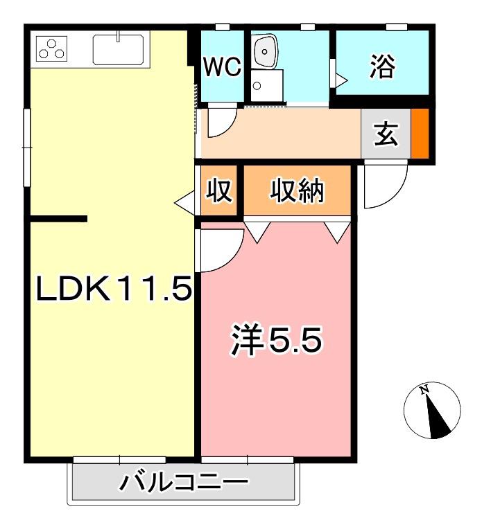 パークタウン茶屋町 B(1LDK/2階)の間取り写真