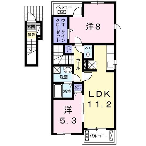 ヒルサイドテラス(2LDK/2階)の間取り写真