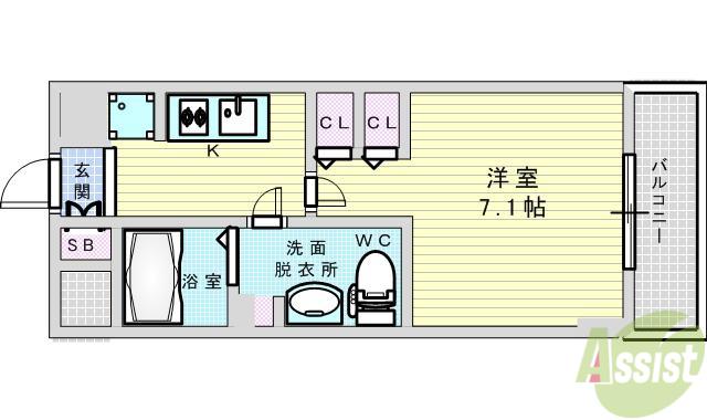 ミュプレ江坂(1K/9階)の間取り写真