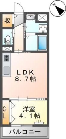福岡市南区野間マンション(1LDK/3階)の間取り写真