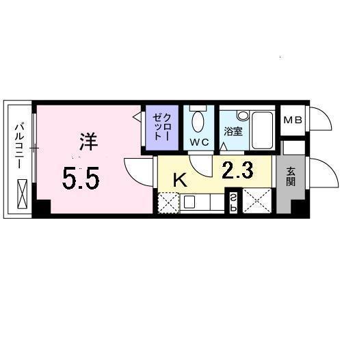 ミニョン中央(1K/2階)の間取り写真