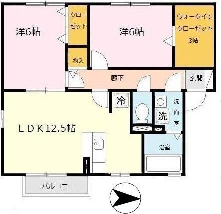 シャノン(2LDK/2階)の間取り写真