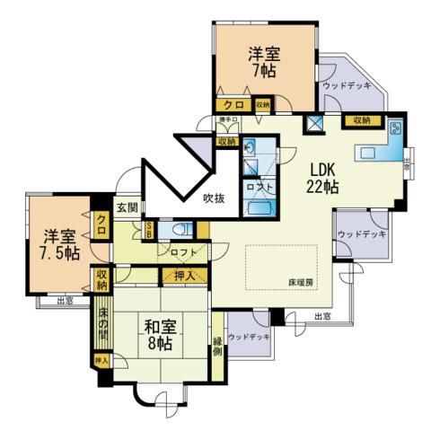 ウェルブライト藤崎(3LDK/6階)の間取り写真
