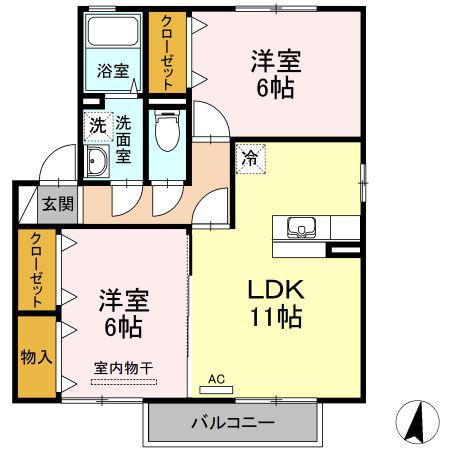 ソレイユ千田D棟(2LDK/2階)の間取り写真