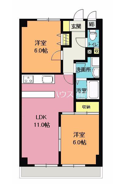 キョーエーマンション末広(2LDK/5階)の間取り写真