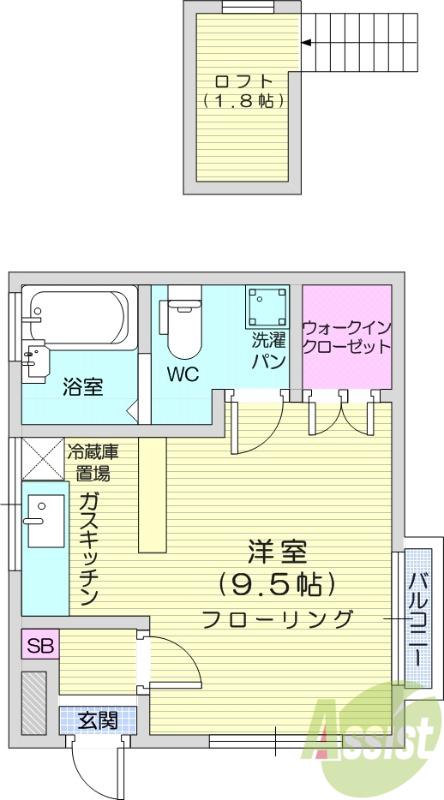 カーサカルテットA(ワンルーム/2階)の間取り写真