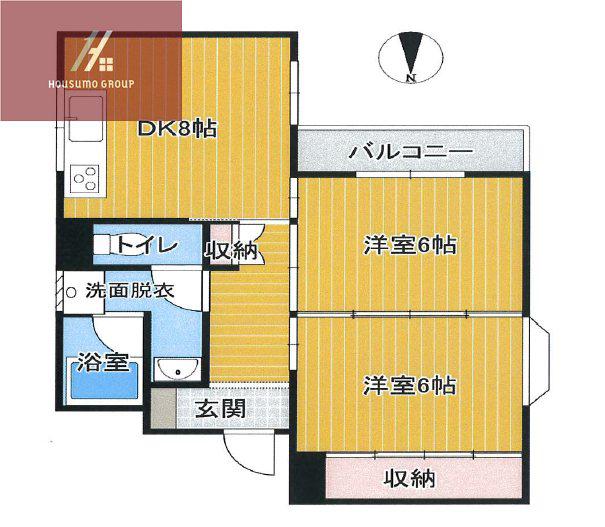 オークヒルズ八尾南(2DK/1階)の間取り写真