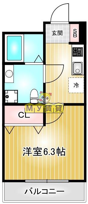 ディアコート塩池(1K/2階)の間取り写真