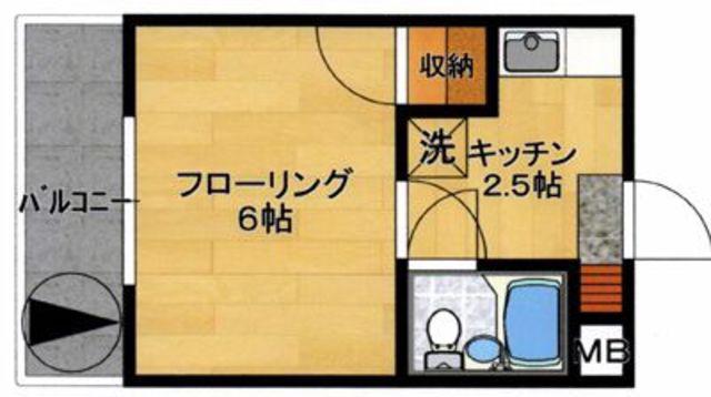 ユンゲルハイム室見(1K/2階)の間取り写真