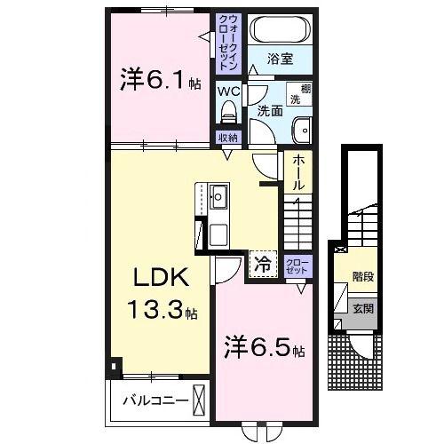 ホーホ ブリュッケ II(2LDK/2階)の間取り写真