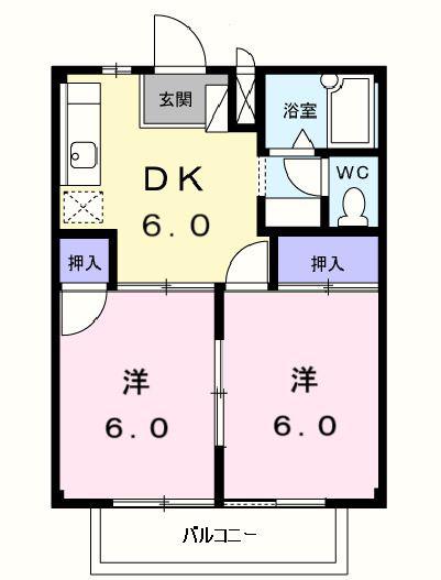 コーポラスカンナ(2DK/2階)の間取り写真