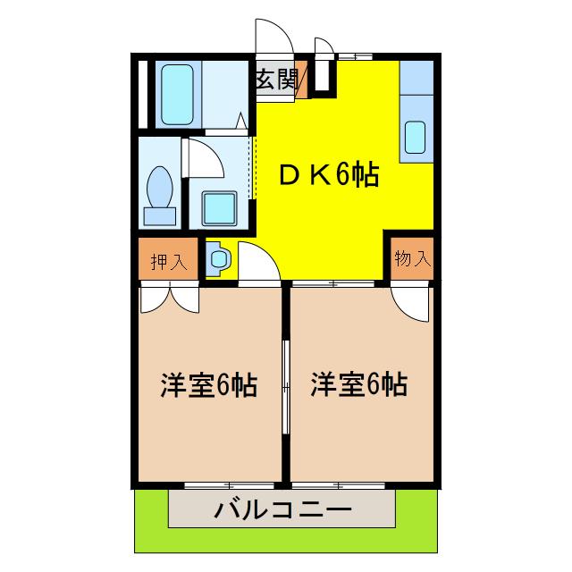ニューシティシンNO.2(2DK/1階)の間取り写真