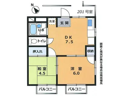 シャトレー新町B棟(2DK/2階)の間取り写真