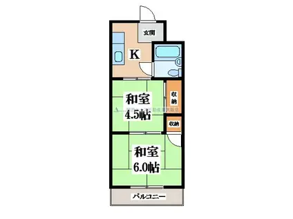 八戸ノ里グリーンハイツ(2K/3階)の間取り写真