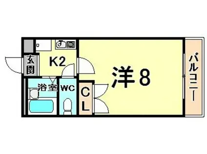 阪神本線 武庫川駅 徒歩15分 3階建 築28年(1K/3階)の間取り写真