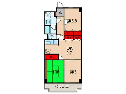 ピアグランデ弐番館(3DK/2階)の間取り写真