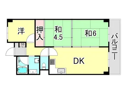 夙川グリーンタウン(3DK/12階)の間取り写真