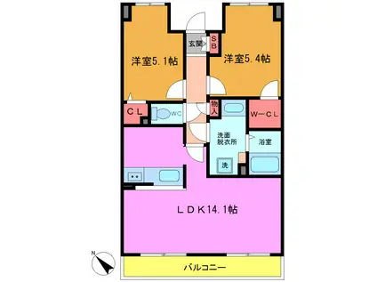 クリサンテーム妙典(2LDK/4階)の間取り写真