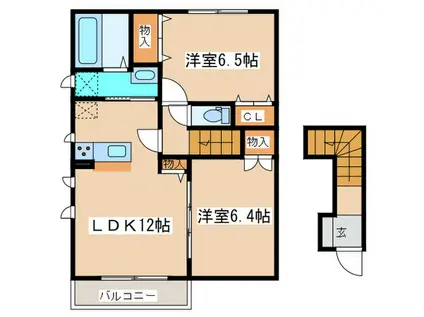 バンデハイムA(2LDK/2階)の間取り写真