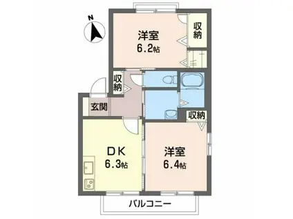 シャーメゾン東垣生B棟(2DK/2階)の間取り写真