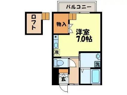 ハッピーキャッスル(ワンルーム/2階)の間取り写真