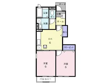 ウィンドヒル(2DK/1階)の間取り写真