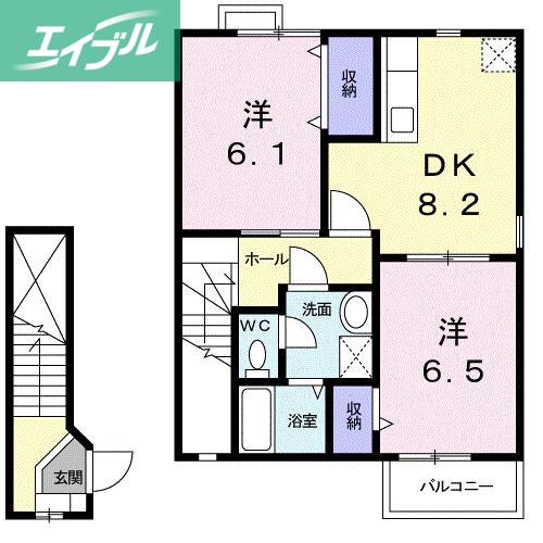 ソレアード御津(2DK/2階)の間取り写真