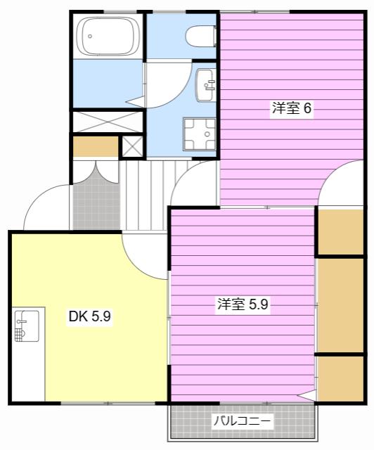 サンライズ佐倉 B(2DK/2階)の間取り写真
