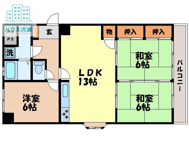 サンロード富士(3LDK/5階)の間取り写真