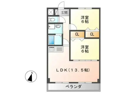 エスポワールI(2LDK/2階)の間取り写真