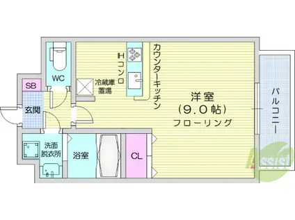 ヴィアーレ八幡三丁目(ワンルーム/2階)の間取り写真