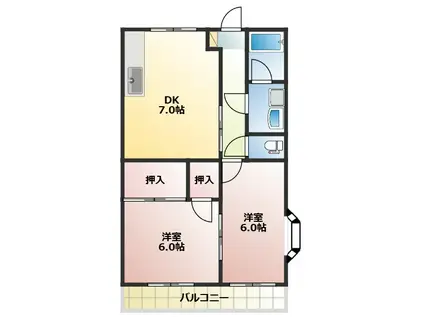 シャーロットクレール(2DK/1階)の間取り写真