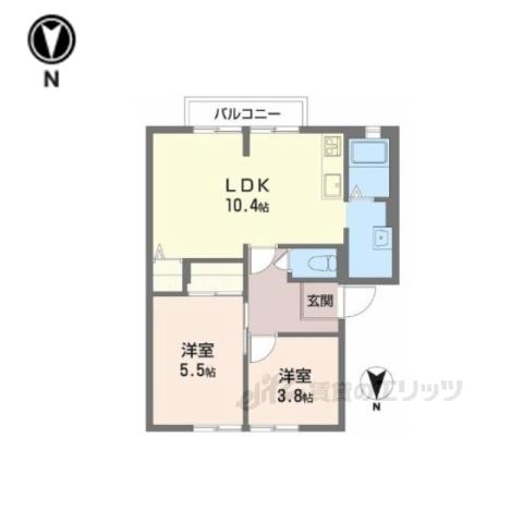 ブリーズ大安寺B(2LDK/2階)の間取り写真
