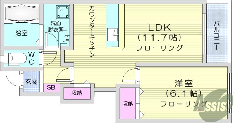 プラッツ・ステージⅠ(1LDK/1階)の間取り写真