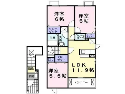 ハマナスI(3LDK/2階)の間取り写真