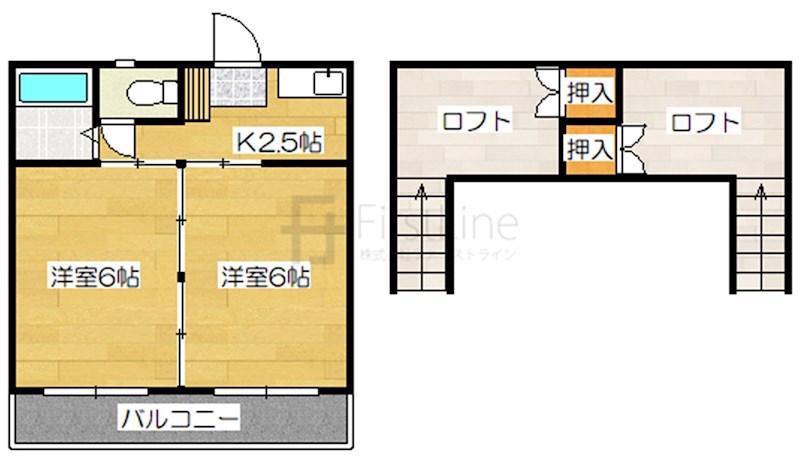 サンライフ二日市(2K/2階)の間取り写真