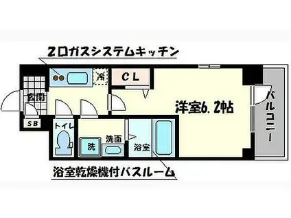 エスリード難波グレイス(1K/3階)の間取り写真