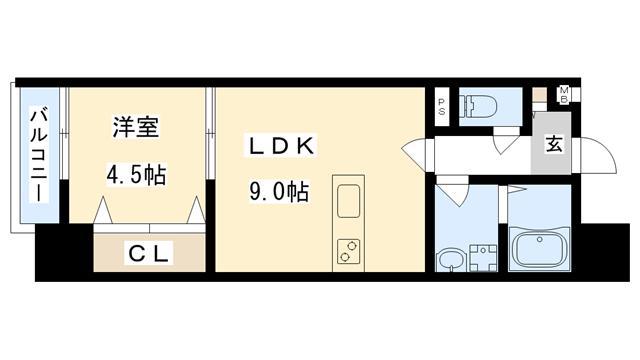 ドゥエリング森小路(1LDK/1階)の間取り写真