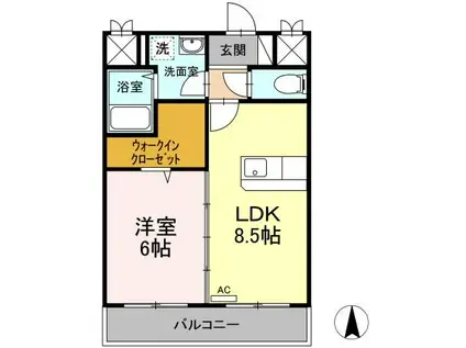 ティアレ高坂(1LDK/2階)の間取り写真