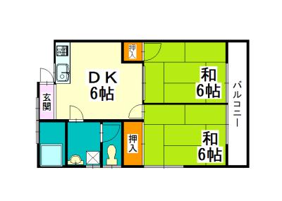 谷川荘(2DK/2階)の間取り写真