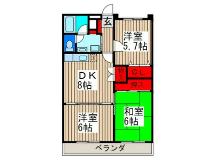 ヴェルジェ上尾A(3DK/3階)の間取り写真