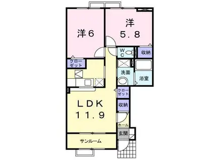 カンパーヌI(2LDK/1階)の間取り写真