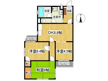 オーロラマンション(3DK/3階)の間取り写真