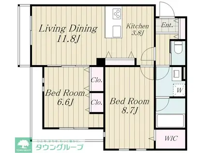 リウニーレ四谷(2LDK/2階)の間取り写真