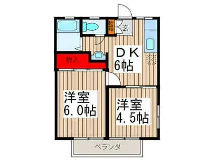 みかさハイツA棟(2DK/2階)の間取り写真