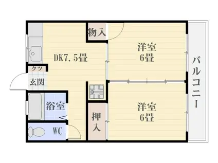 グランハイコーポ明和B(2DK/2階)の間取り写真